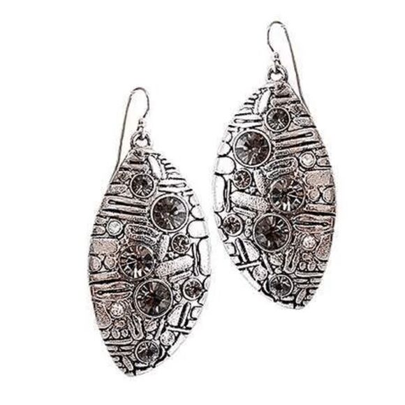 2/$21 Grey Bronze Dangle Earrings with Stones - Picture 1 of 8